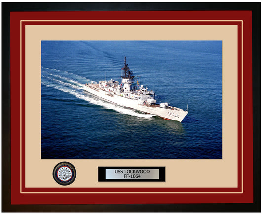 USS LOCKWOOD FF-1064 Framed Navy Ship Photo Burgundy