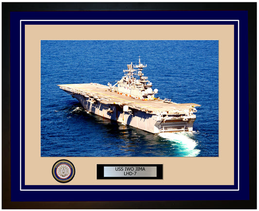 USS Iwo Jima LHD-7 Framed Navy Ship Photo Blue