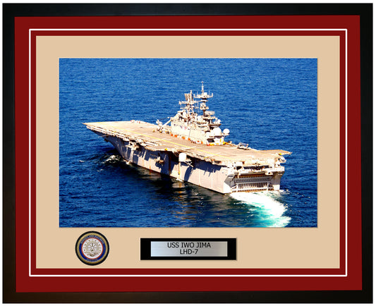 USS Iwo Jima LHD-7 Framed Navy Ship Photo Burgundy