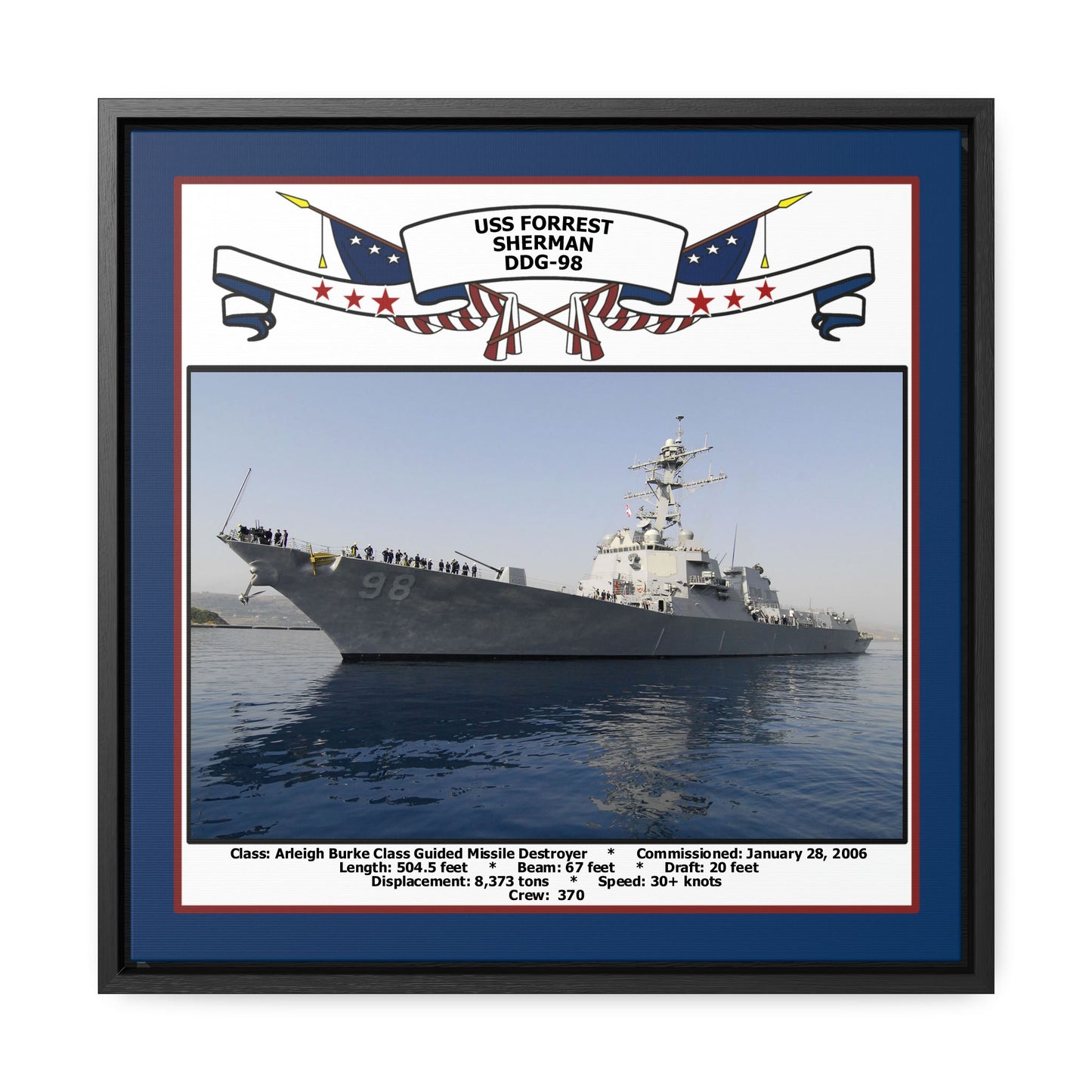 USS Forrest Sherman DDG-98 Navy Floating Frame Photo Front View