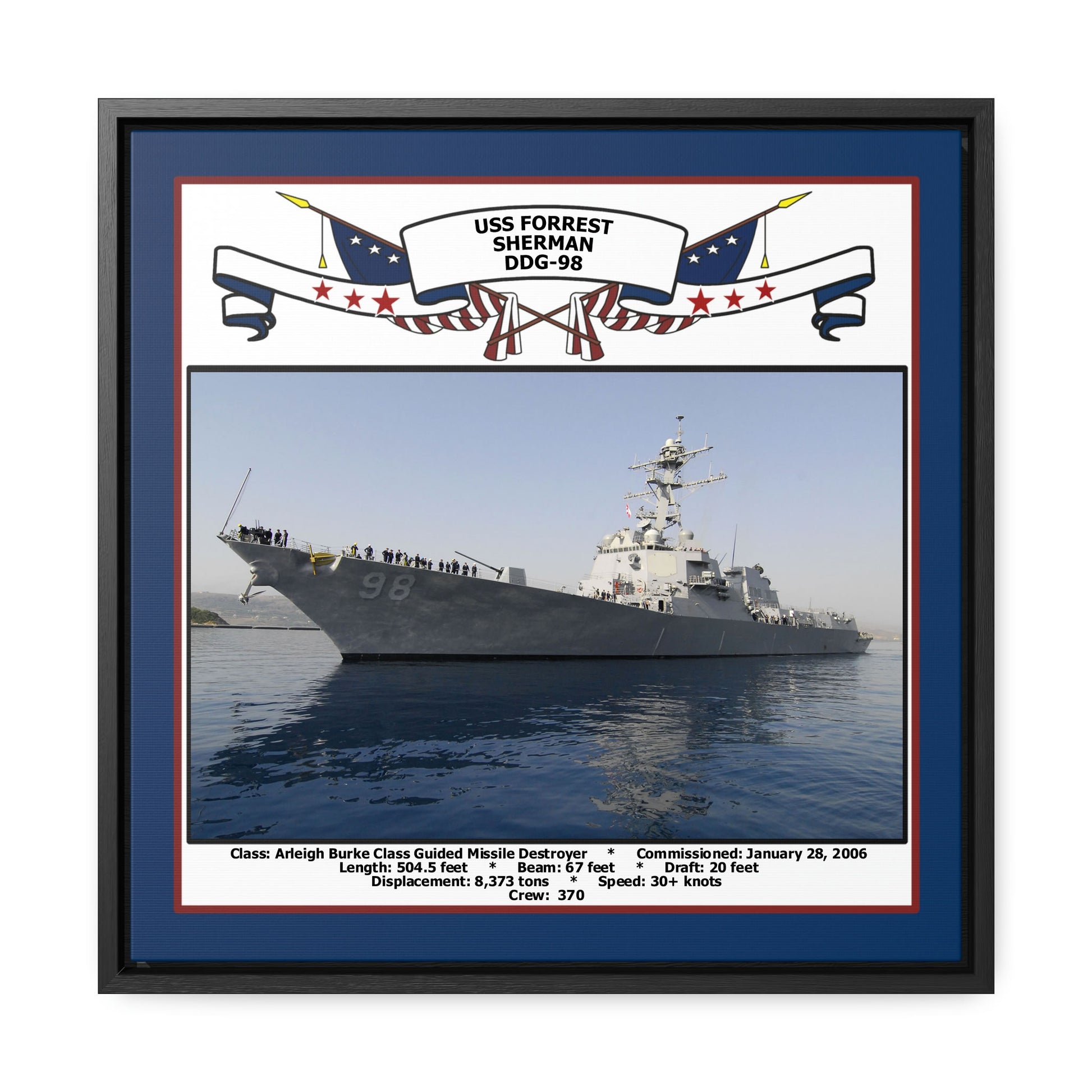 USS Forrest Sherman DDG-98 Navy Floating Frame Photo Front View
