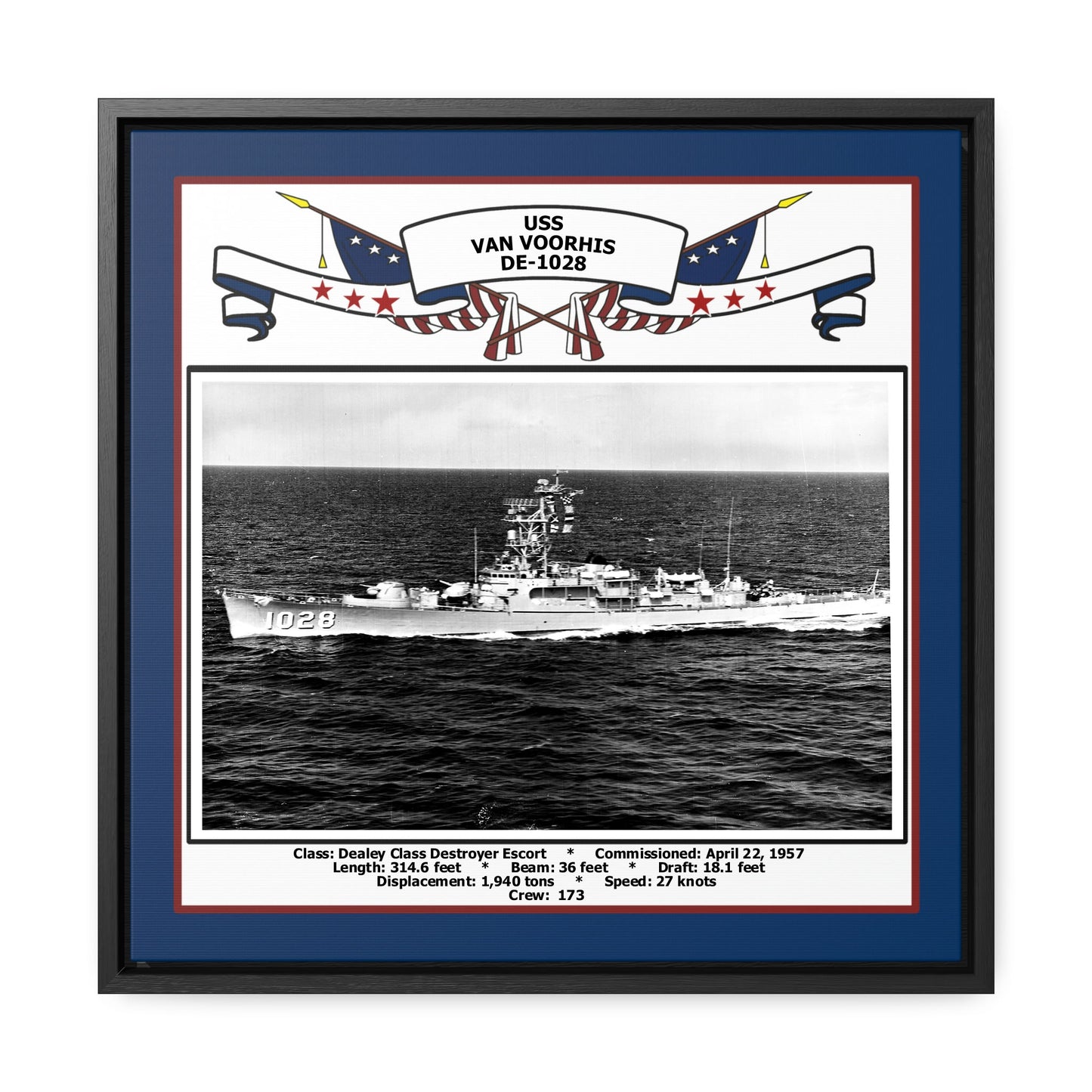 USS Van Voorhis DE-1028 Navy Floating Frame Photo Front View