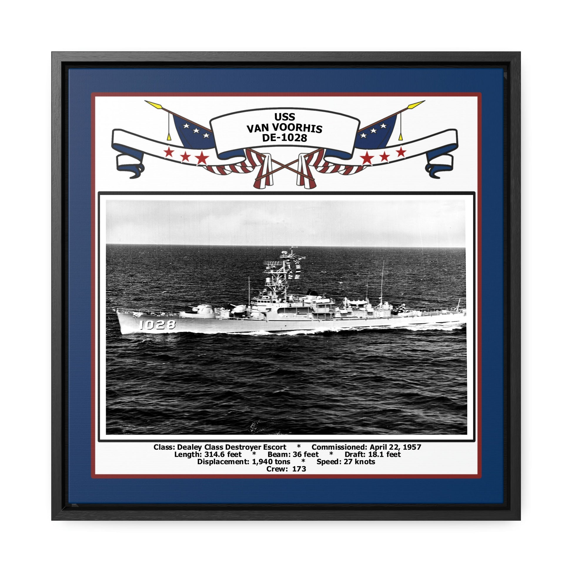 USS Van Voorhis DE-1028 Navy Floating Frame Photo Front View