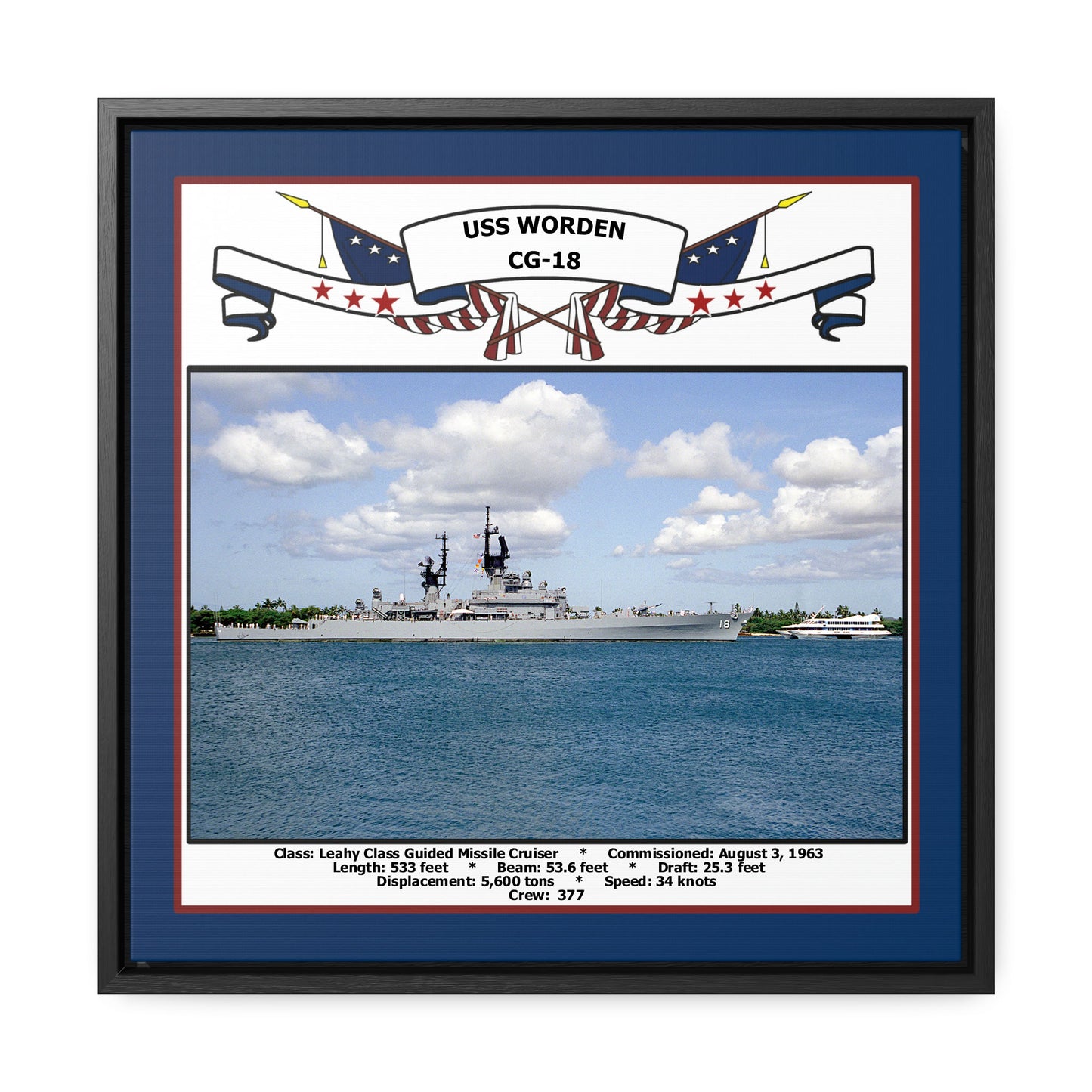 USS Worden CG-18 Navy Floating Frame Photo Front View