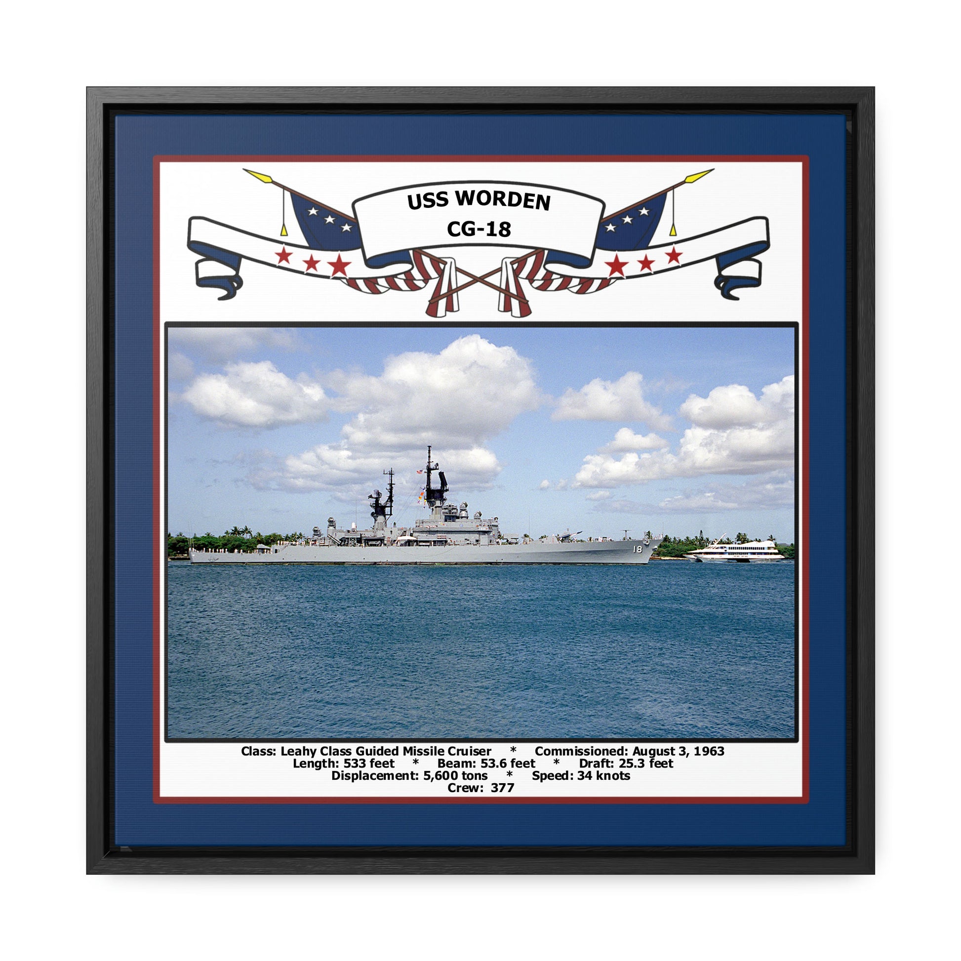 USS Worden CG-18 Navy Floating Frame Photo Front View