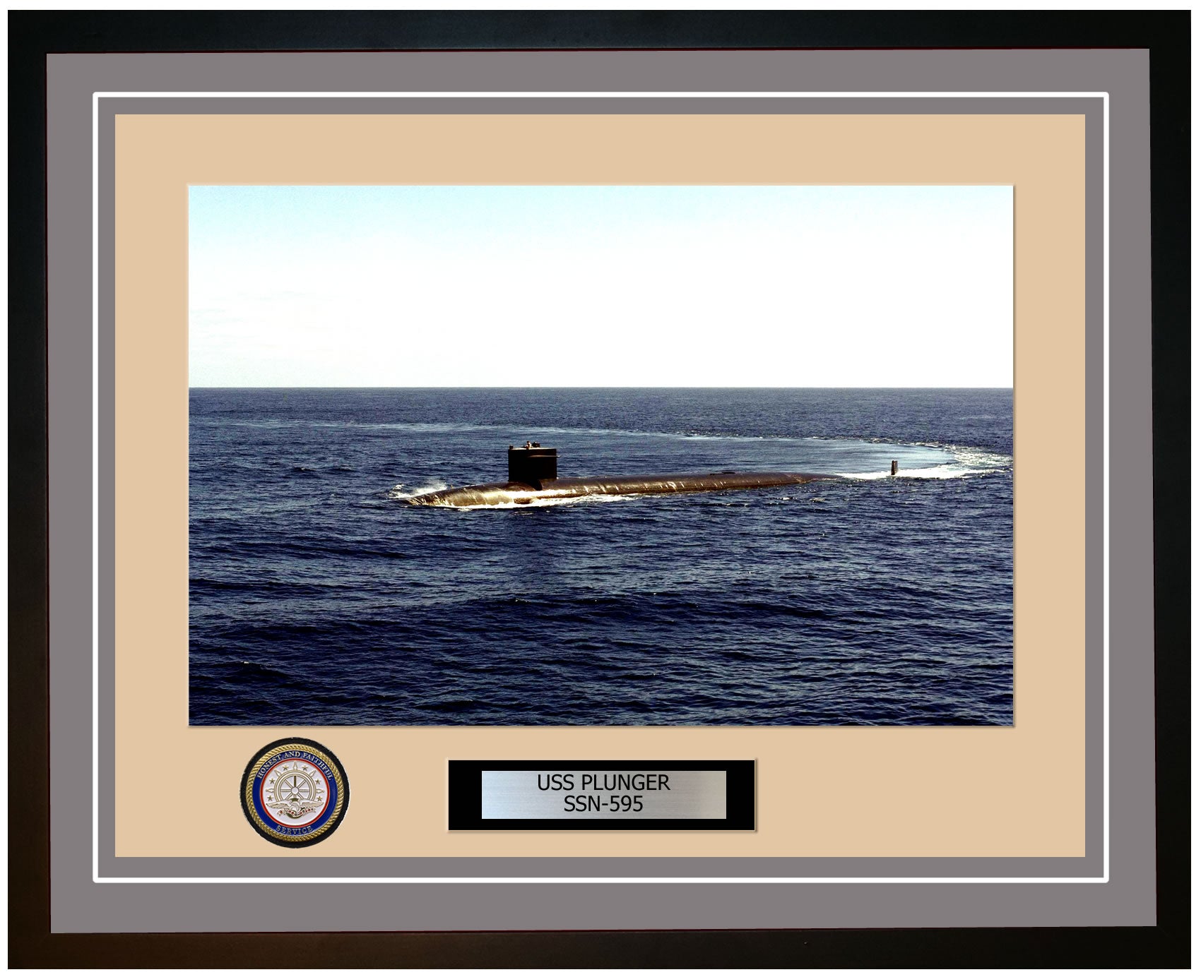 USS Plunger SSN-595 Framed Navy Ship Photo Grey
