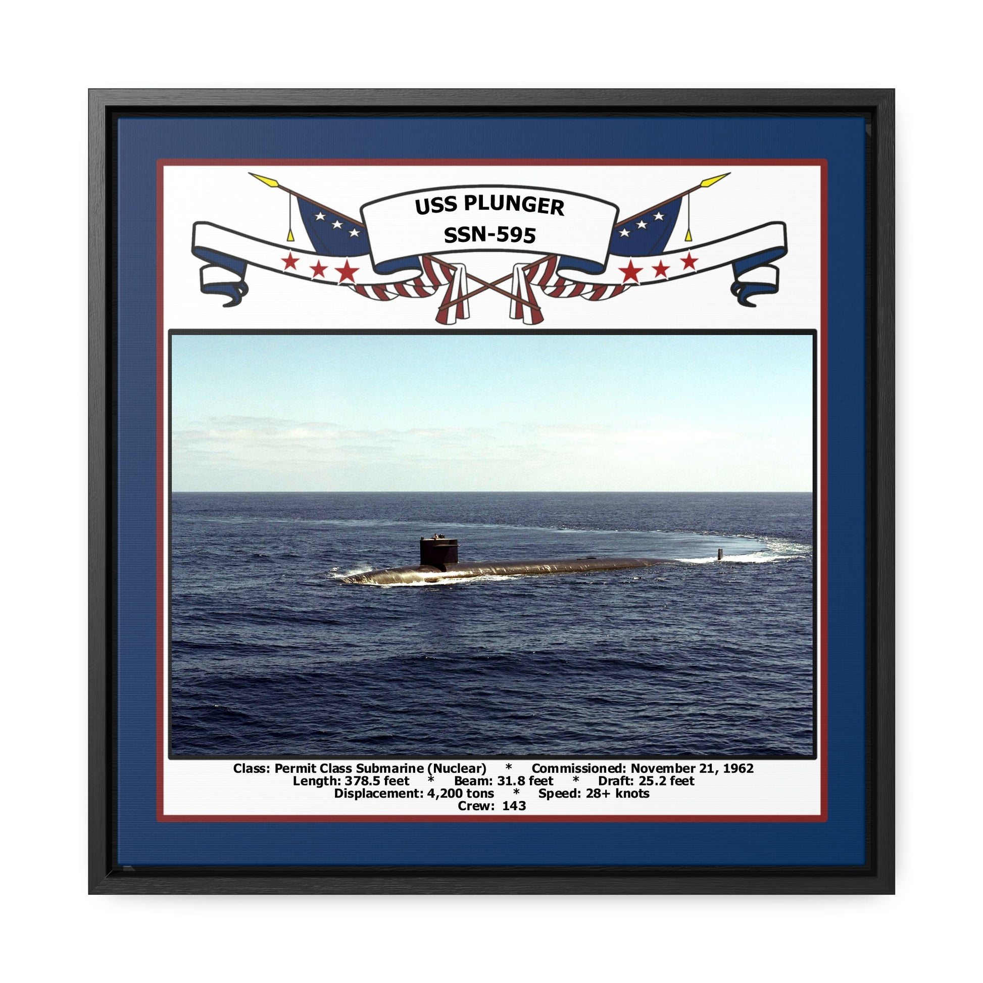 USS Plunger SSN-595 Navy Floating Frame Photo Front View