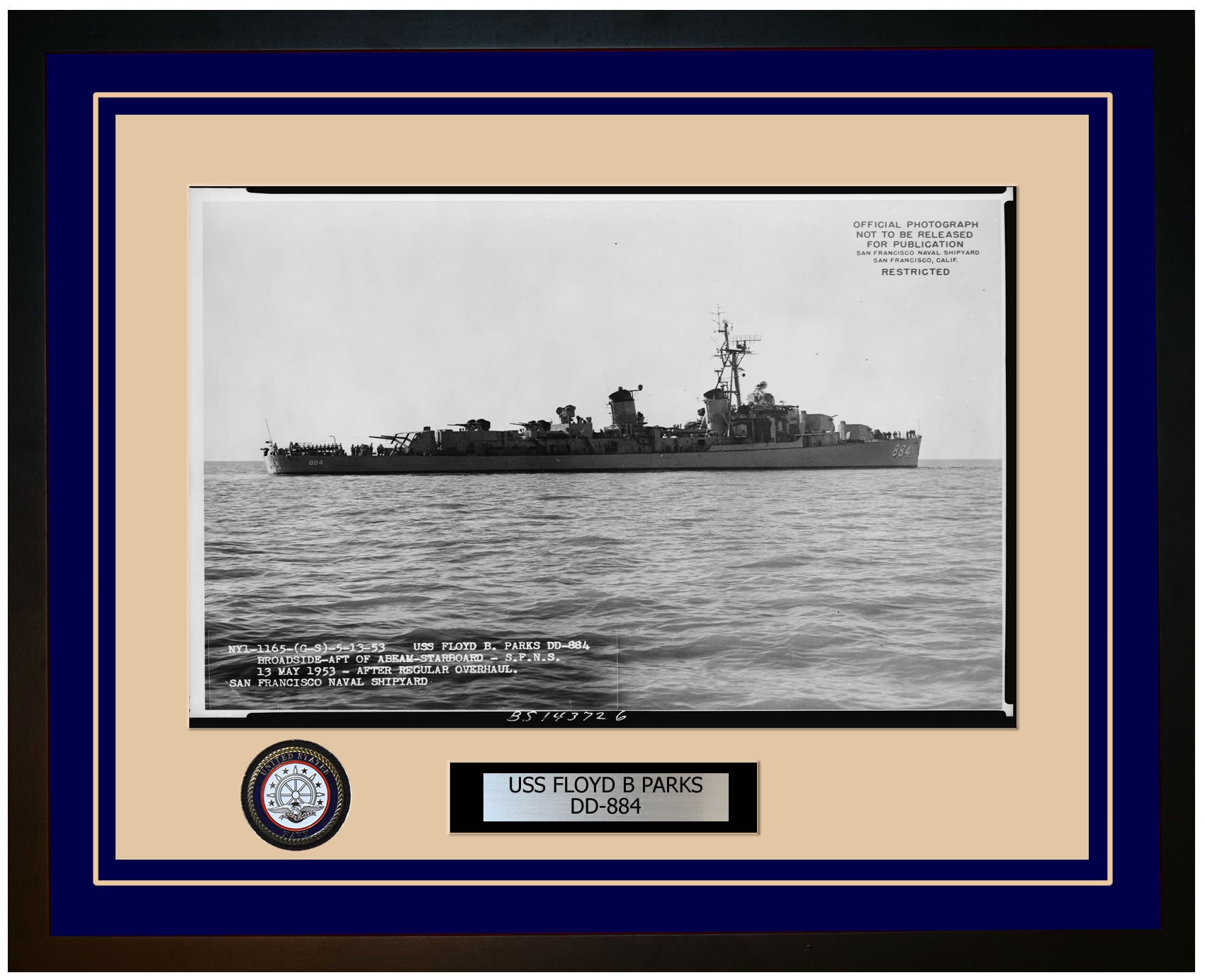 USS FLOYD B PARKS DD-884 Framed Navy Ship Photo Blue