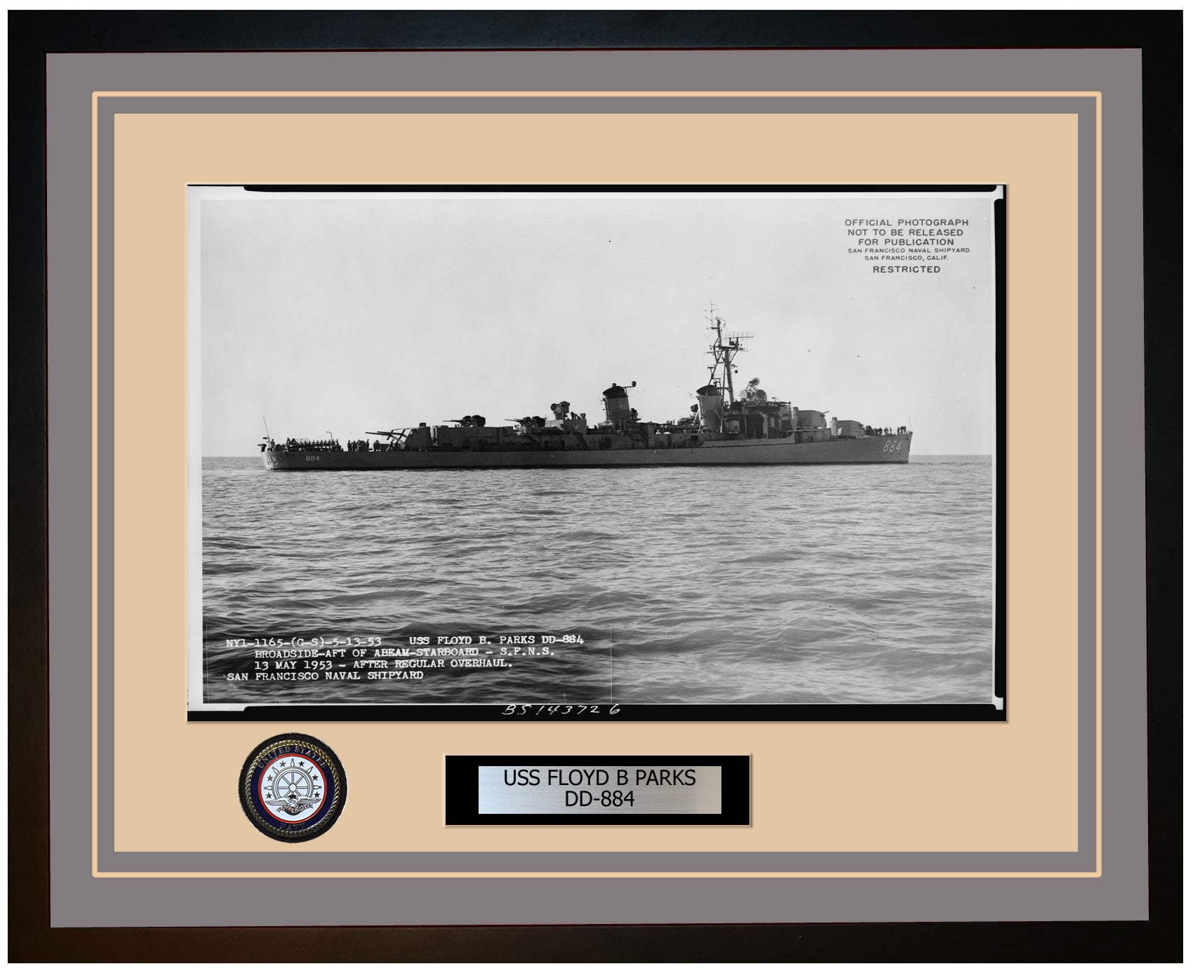 USS FLOYD B PARKS DD-884 Framed Navy Ship Photo Grey