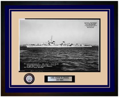 USS JOHN R CRAIG DD-885 Framed Navy Ship Photo Blue