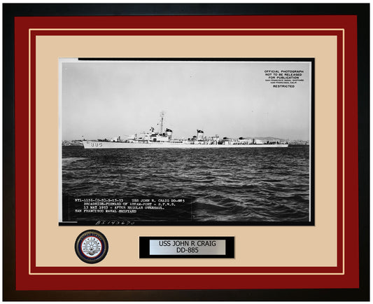 USS JOHN R CRAIG DD-885 Framed Navy Ship Photo Burgundy