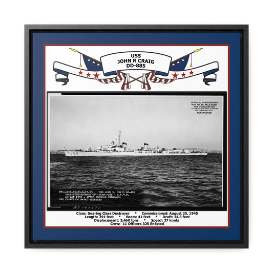 USS John R Craig DD-885 Navy Floating Frame Photo Front View