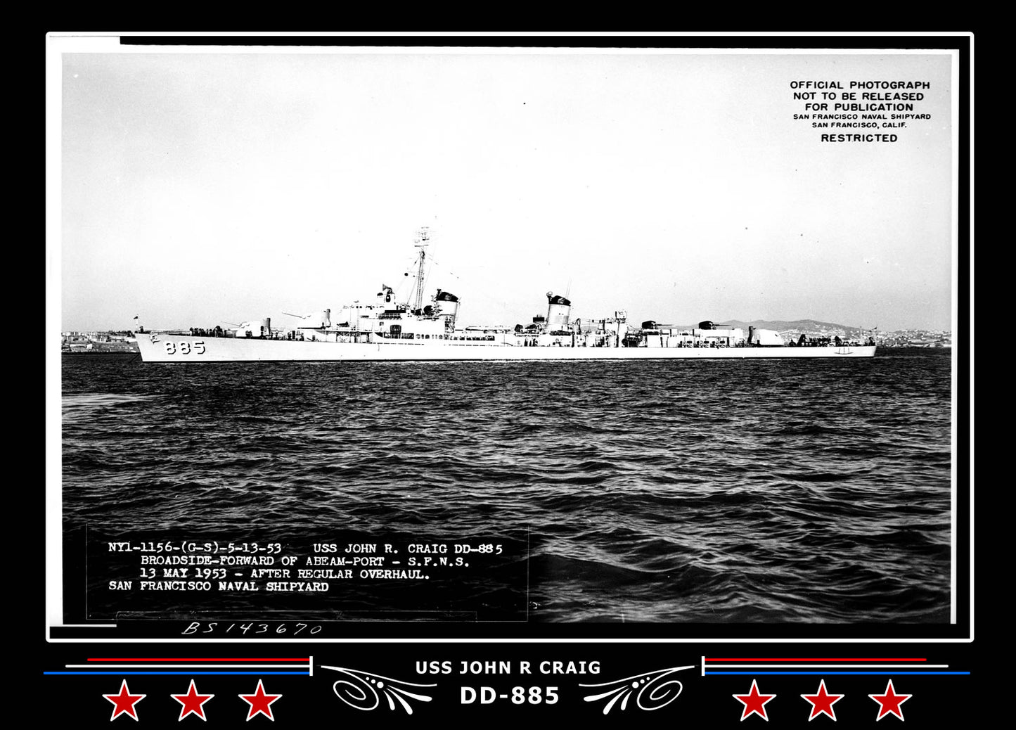 USS John R Craig DD-885 Canvas Photo Print