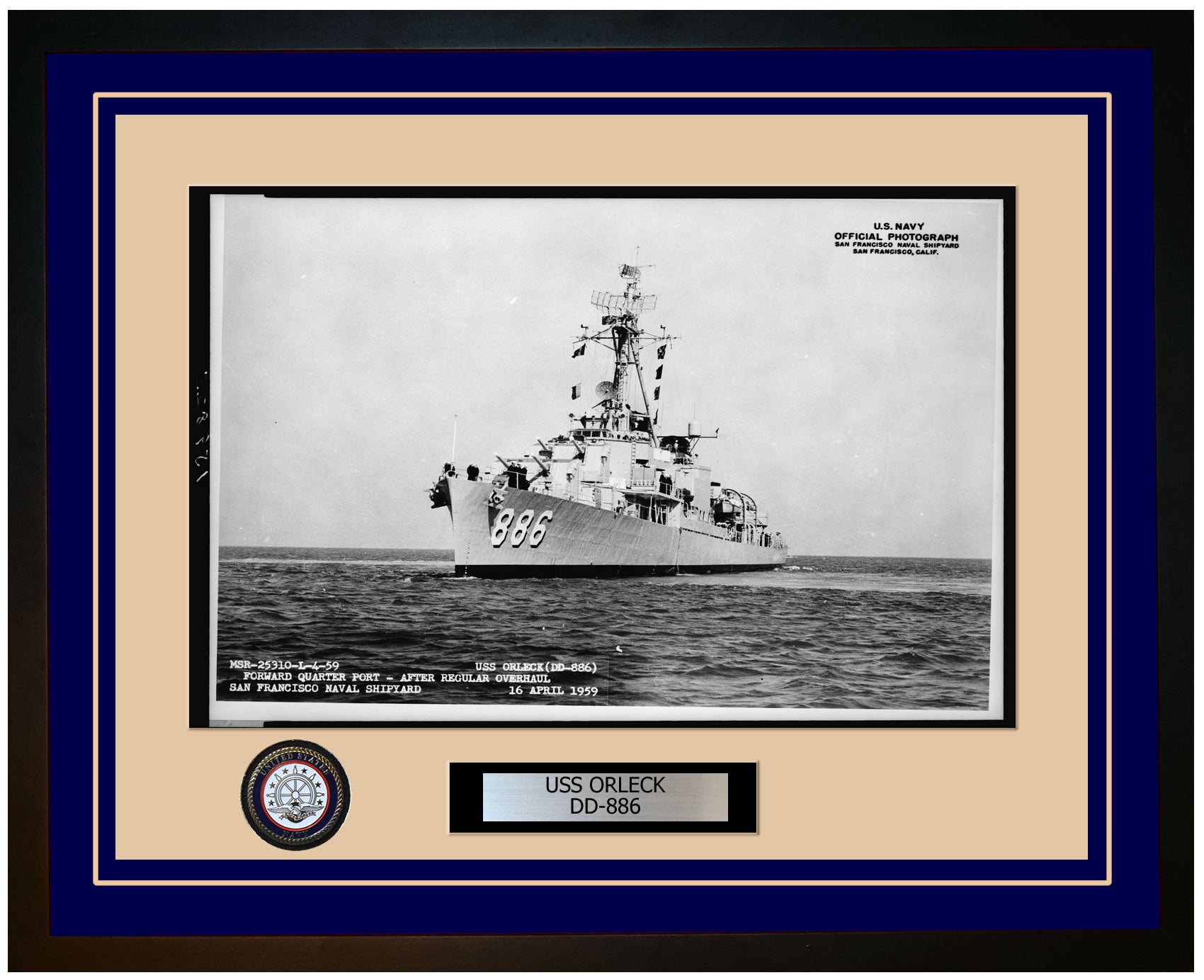USS ORLECK DD-886 Framed Navy Ship Photo Blue