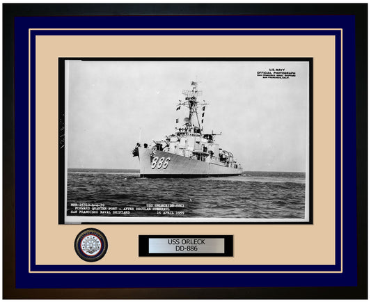 USS ORLECK DD-886 Framed Navy Ship Photo Blue