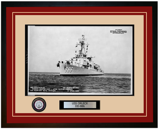 USS ORLECK DD-886 Framed Navy Ship Photo Burgundy