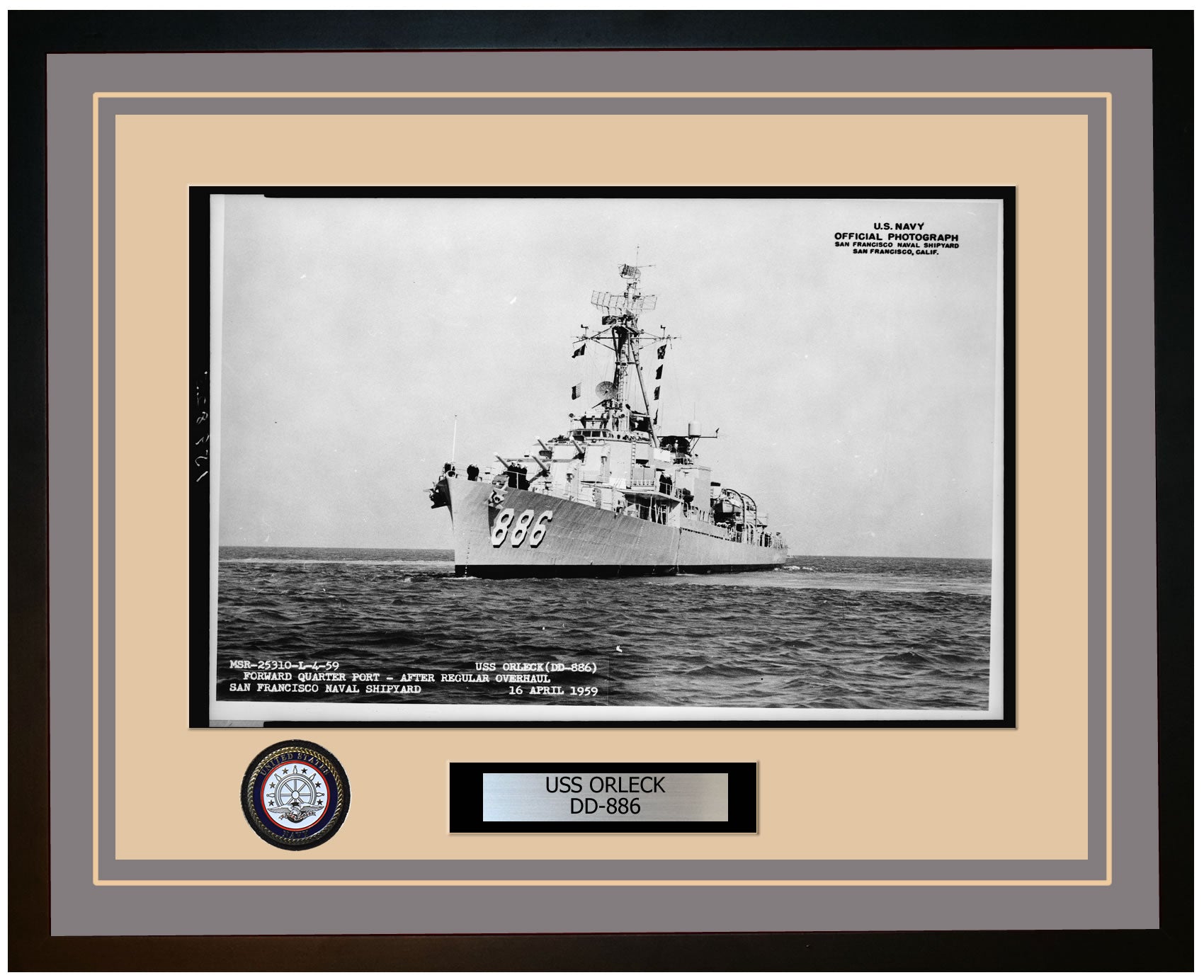 USS ORLECK DD-886 Framed Navy Ship Photo Grey