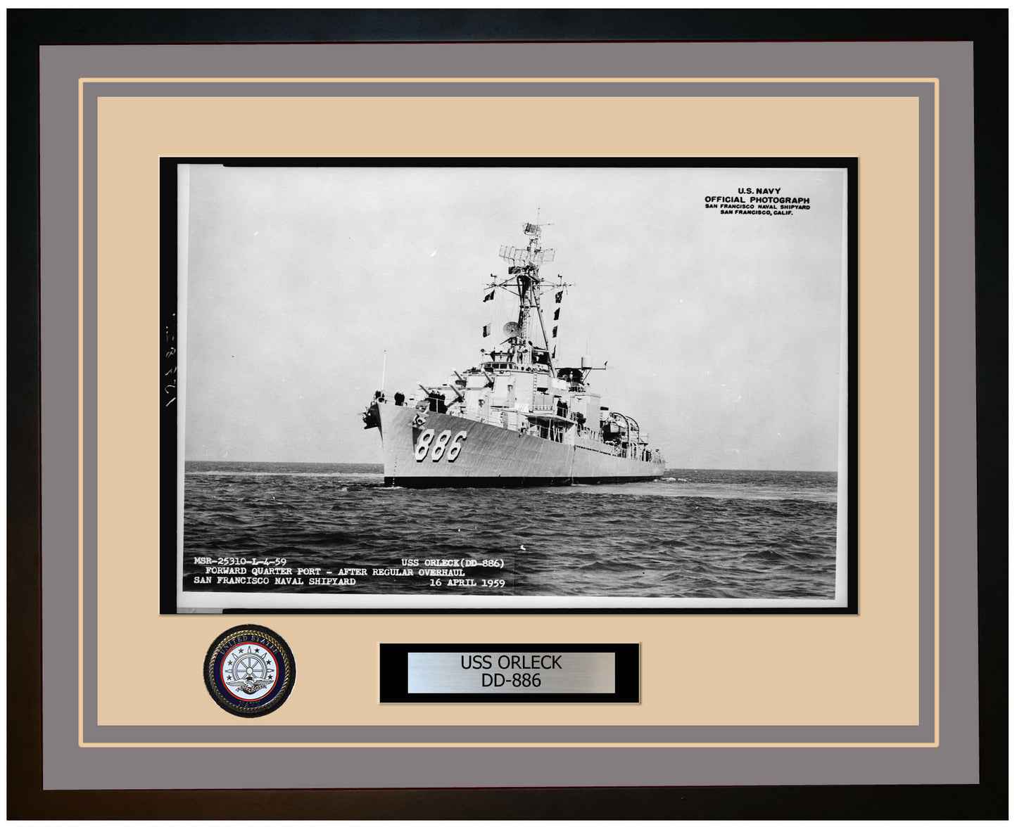 USS ORLECK DD-886 Framed Navy Ship Photo Grey