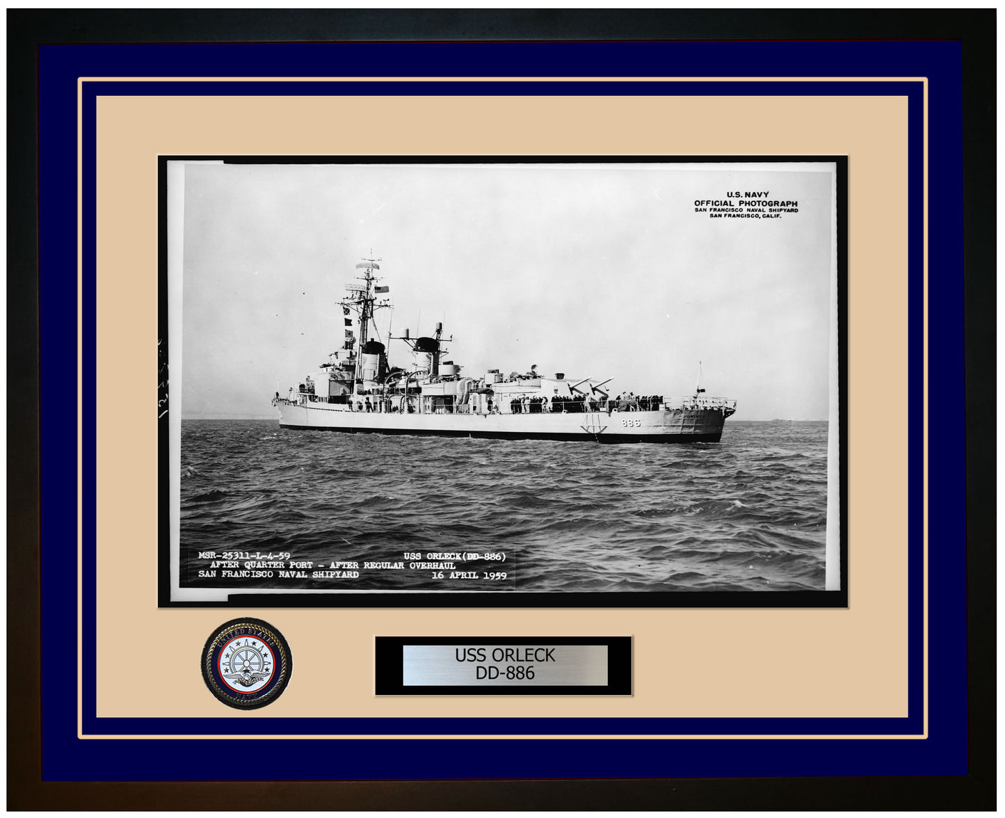 USS ORLECK DD-886 Framed Navy Ship Photo Blue