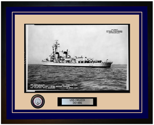 USS ORLECK DD-886 Framed Navy Ship Photo Blue