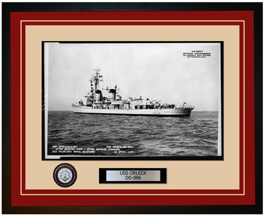 USS ORLECK DD-886 Framed Navy Ship Photo Burgundy
