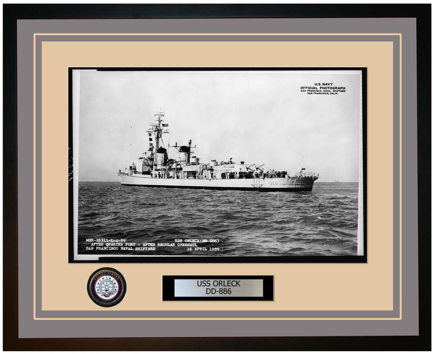 USS ORLECK DD-886 Framed Navy Ship Photo Grey