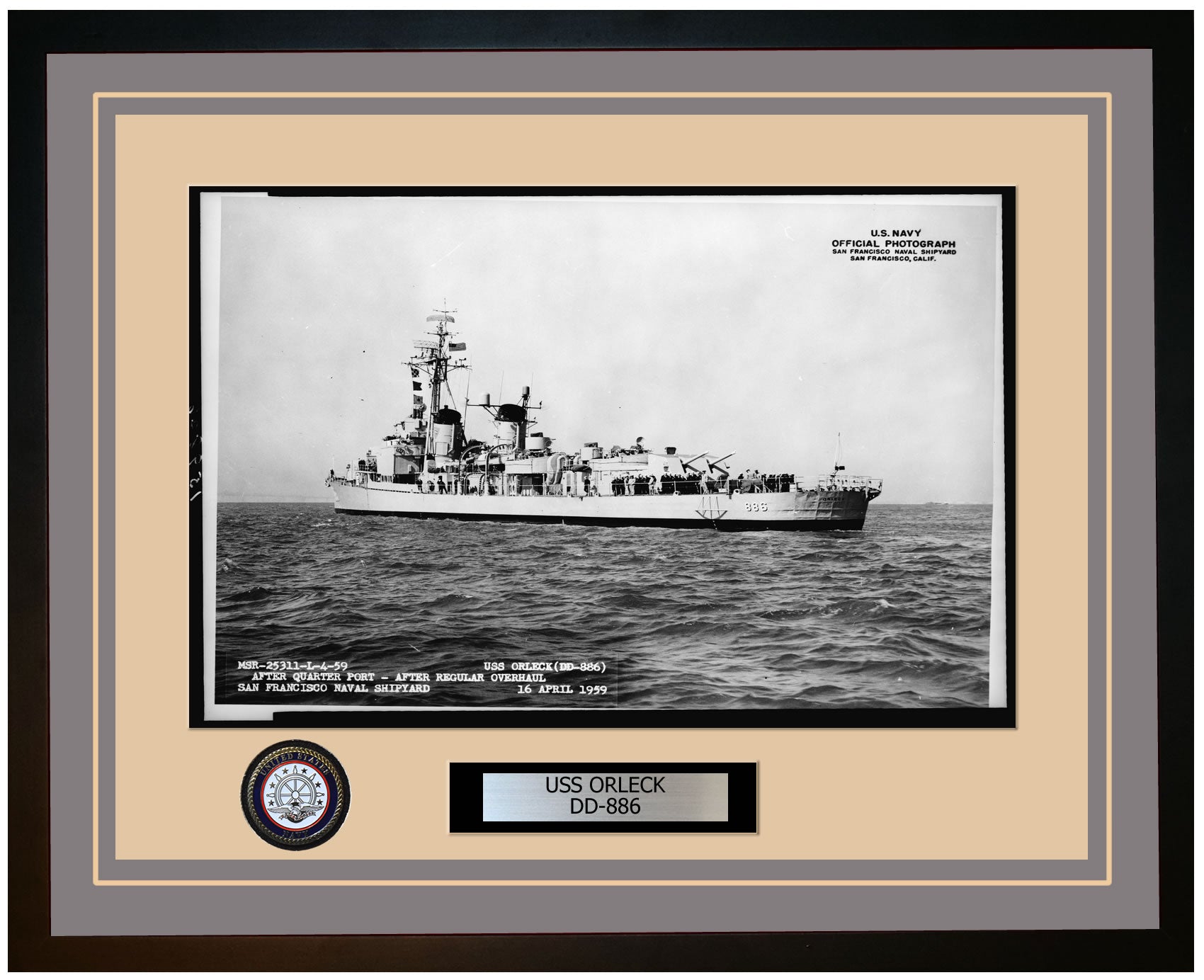 USS ORLECK DD-886 Framed Navy Ship Photo Grey