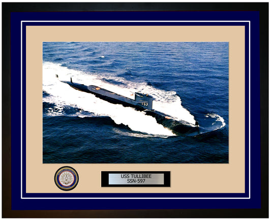 USS Tullibee SSN-597 Framed Navy Ship Photo Blue
