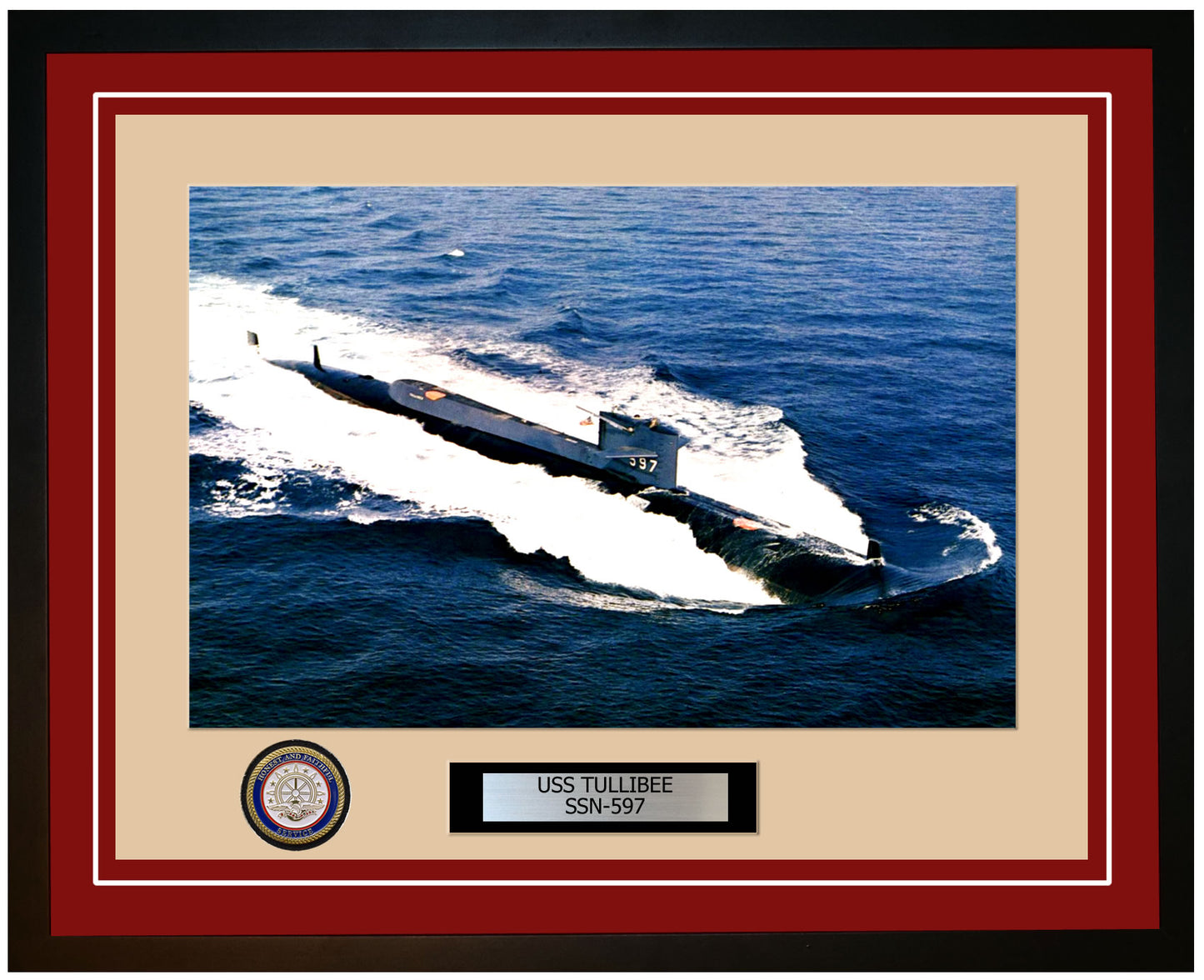 USS Tullibee SSN-597 Framed Navy Ship Photo Burgundy