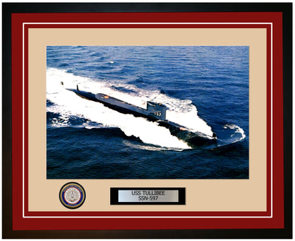 USS Tullibee SSN-597 Framed Navy Ship Photo Burgundy