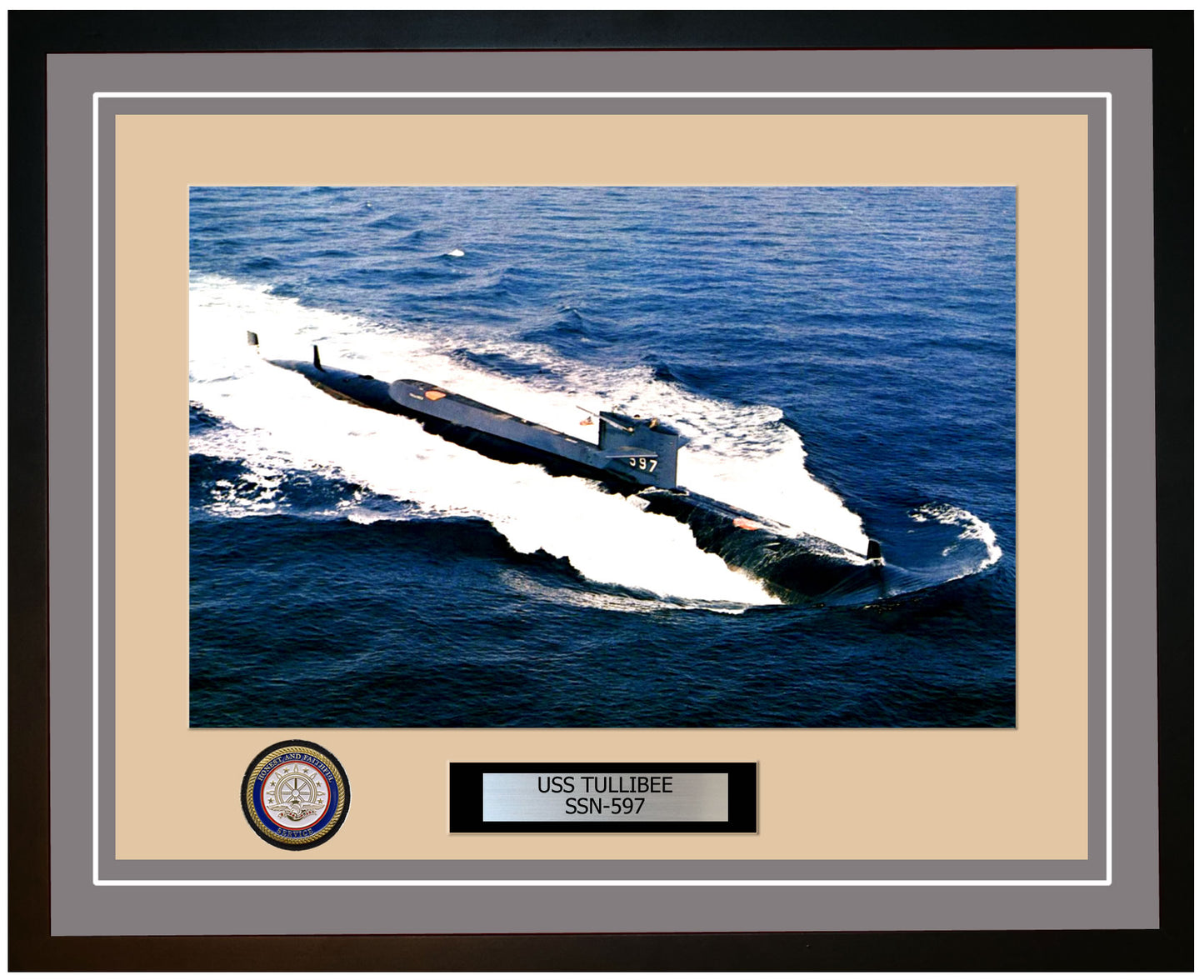 USS Tullibee SSN-597 Framed Navy Ship Photo Grey