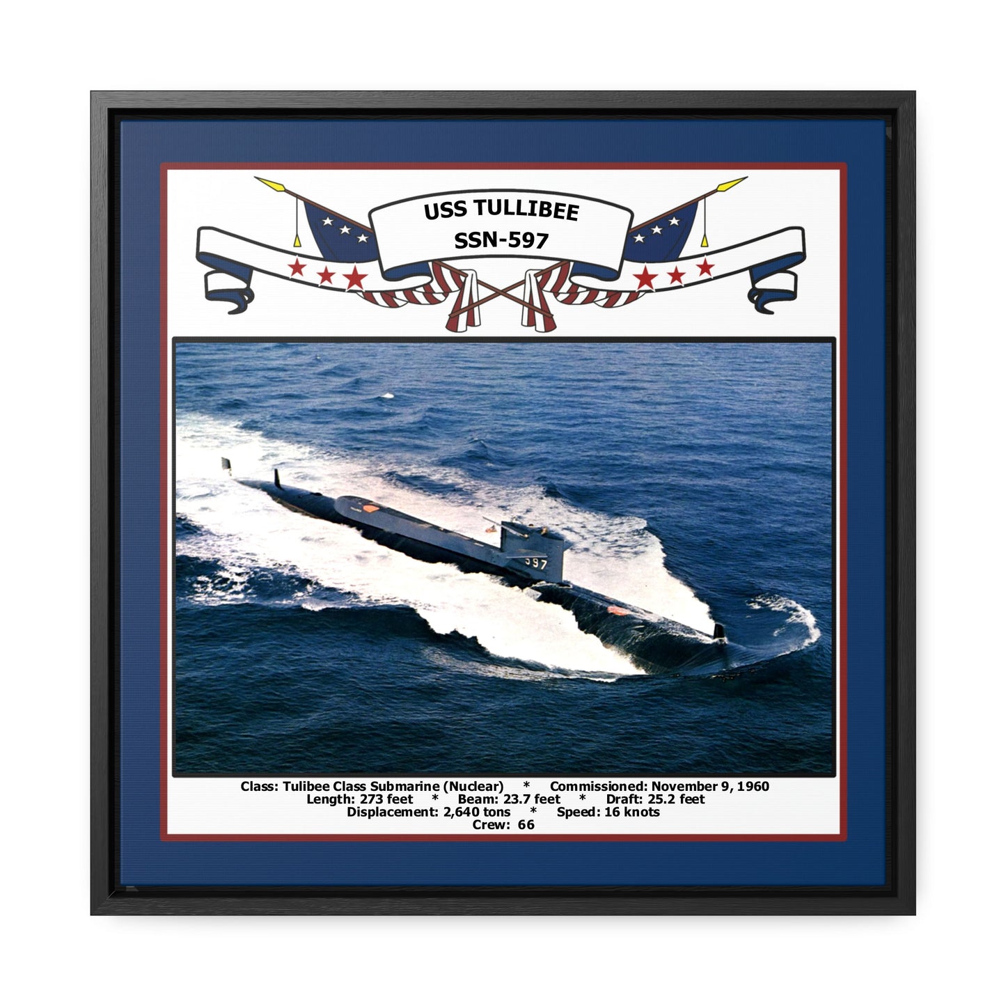 USS Tullibee SSN-597 Navy Floating Frame Photo Front View