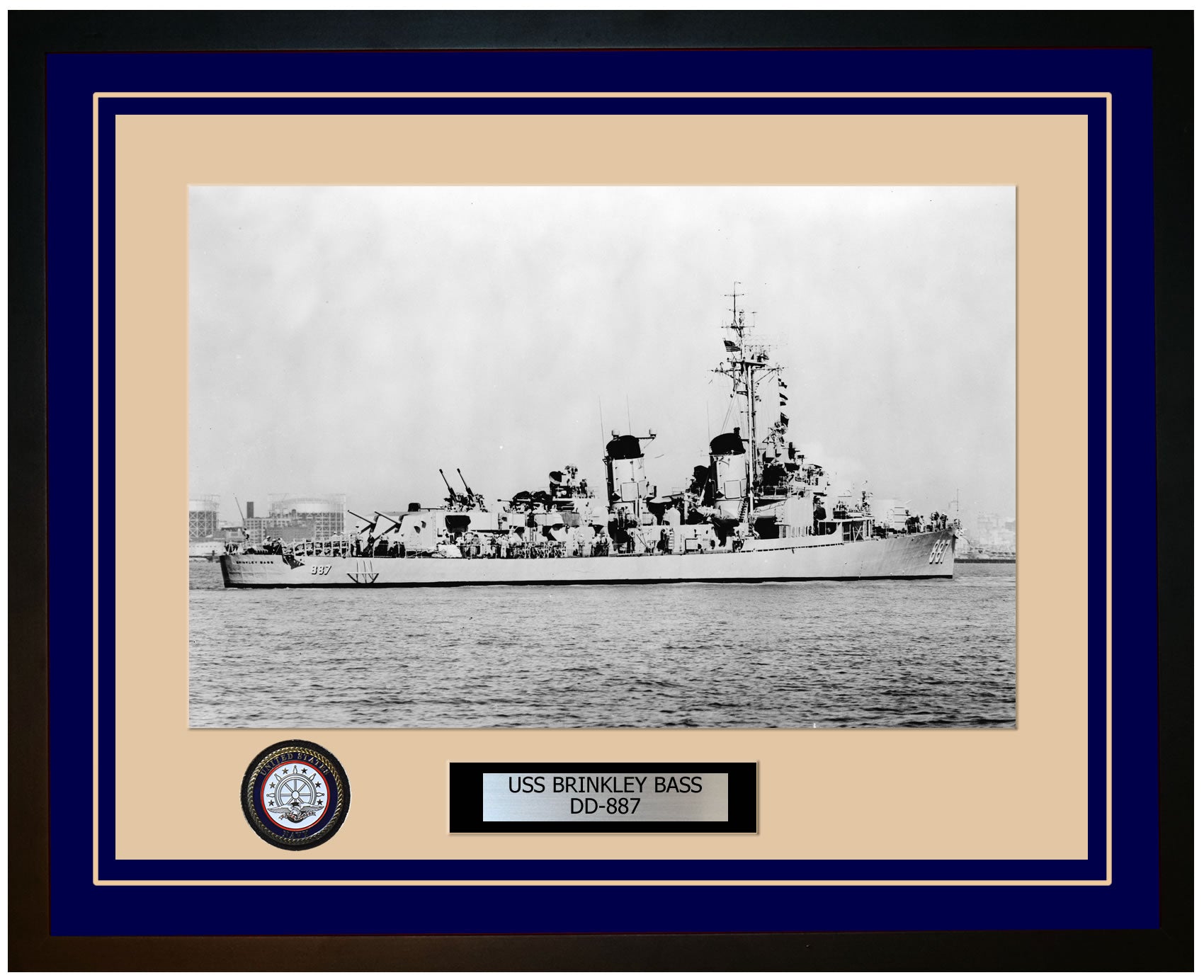 USS BRINKLEY BASS DD-887 Framed Navy Ship Photo Blue