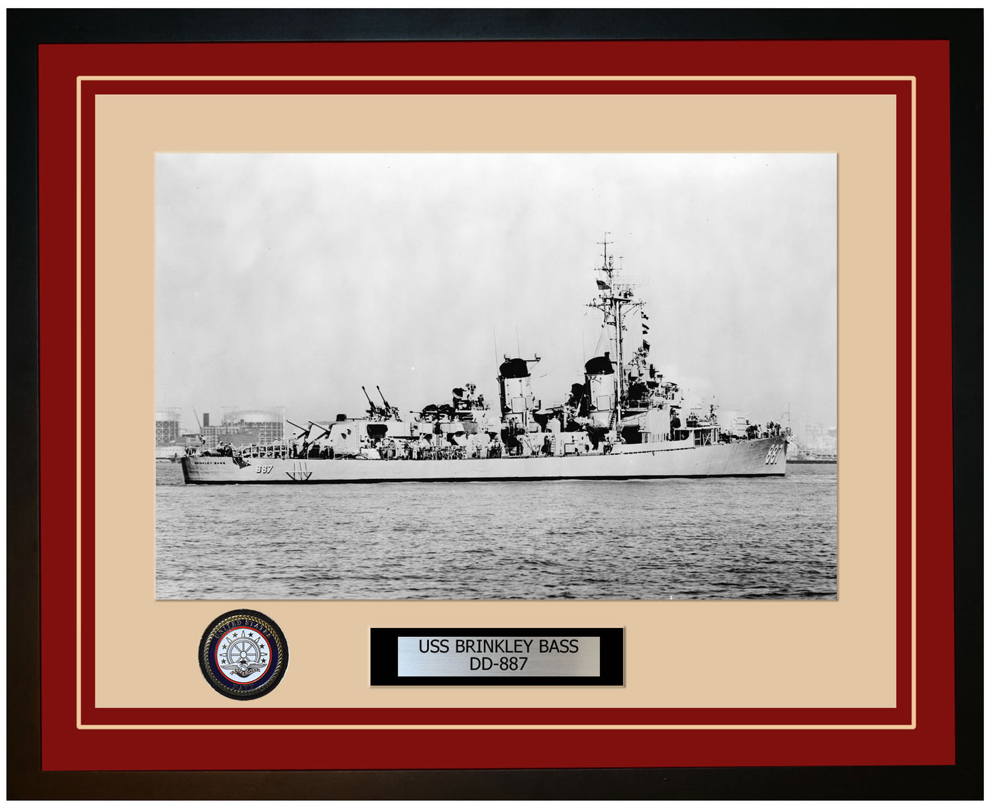 USS BRINKLEY BASS DD-887 Framed Navy Ship Photo Burgundy