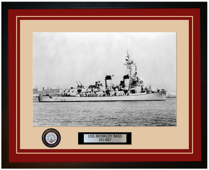 USS BRINKLEY BASS DD-887 Framed Navy Ship Photo Burgundy