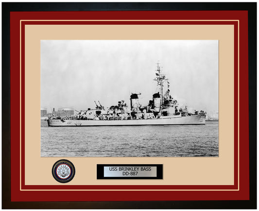 USS BRINKLEY BASS DD-887 Framed Navy Ship Photo Burgundy