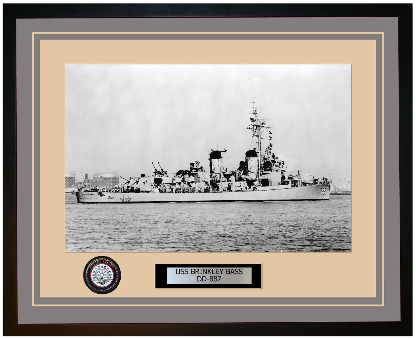 USS BRINKLEY BASS DD-887 Framed Navy Ship Photo Grey
