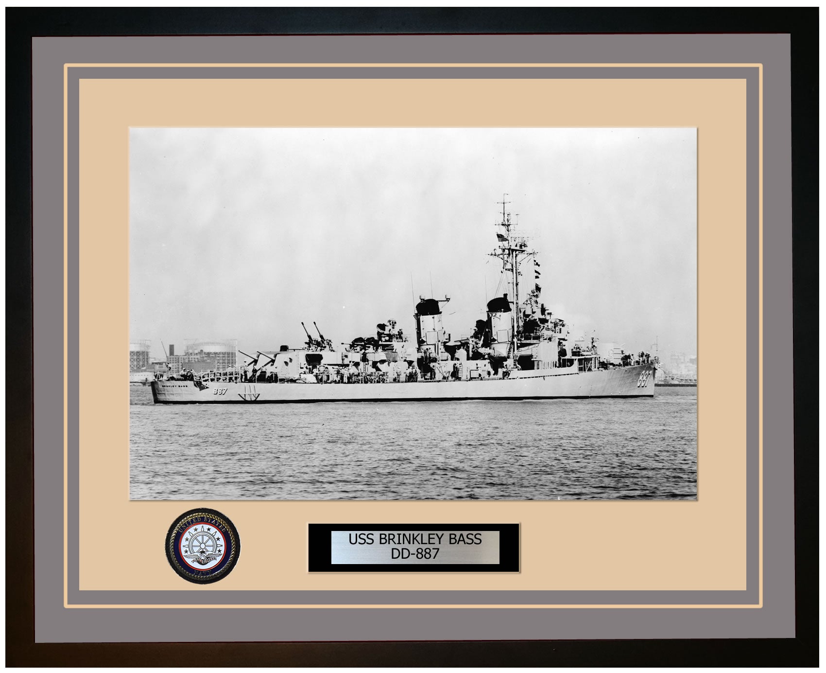 USS BRINKLEY BASS DD-887 Framed Navy Ship Photo Grey