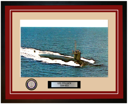 USS Pollack SSN-603 Framed Navy Ship Photo Burgundy