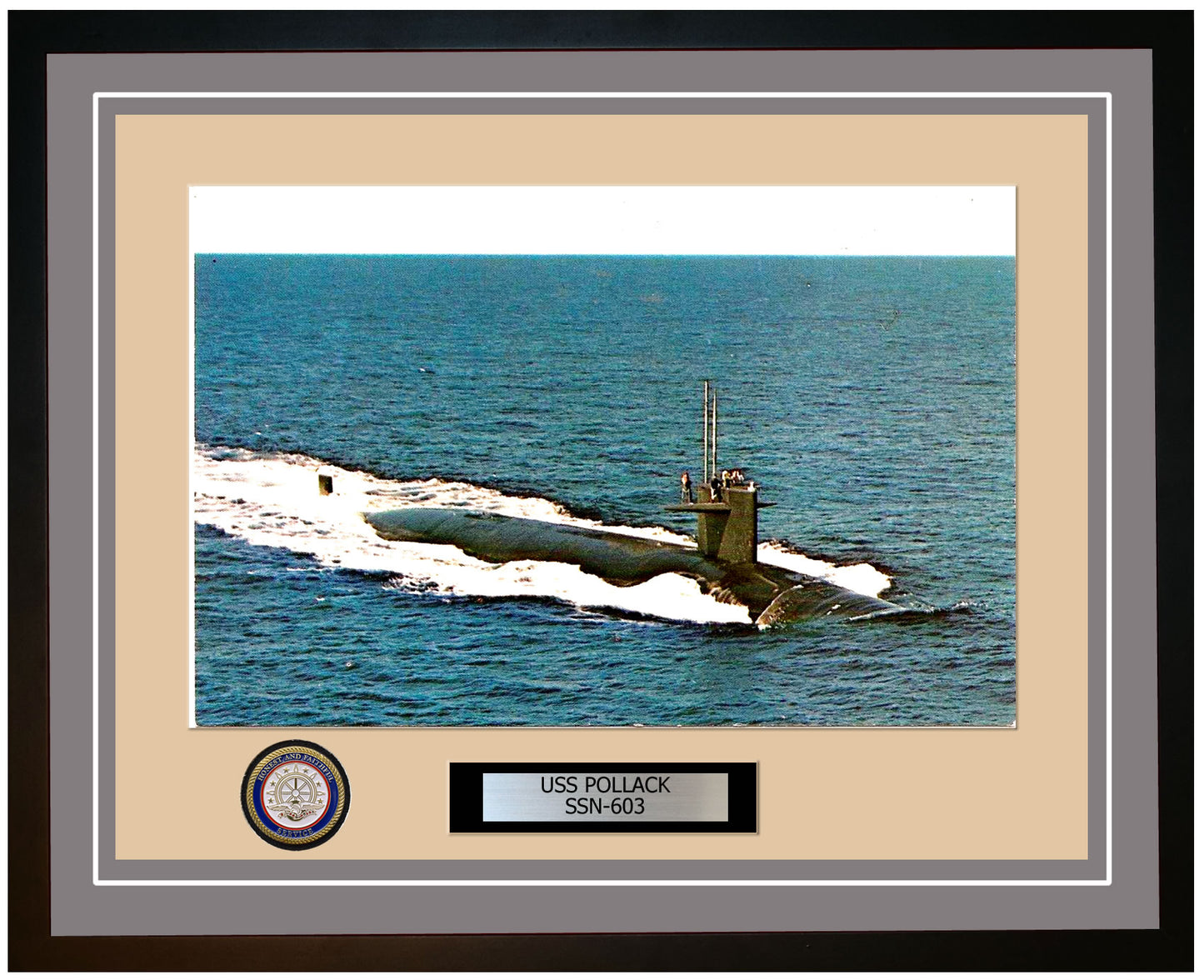 USS Pollack SSN-603 Framed Navy Ship Photo Grey