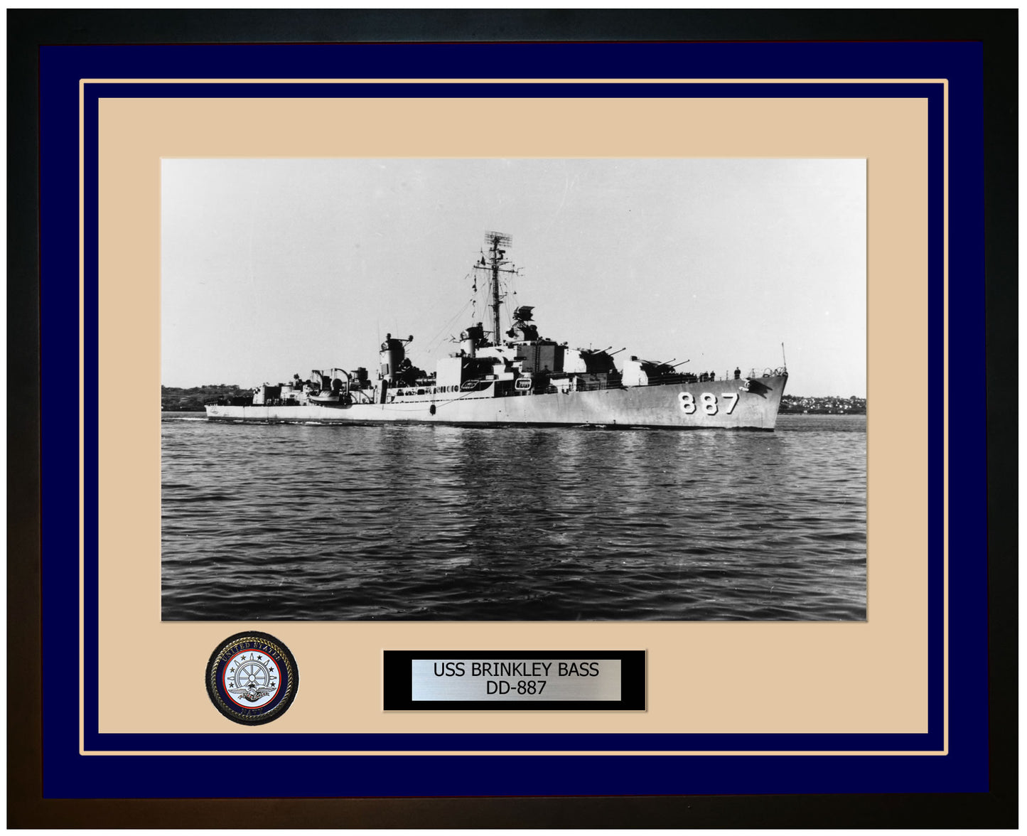 USS BRINKLEY BASS DD-887 Framed Navy Ship Photo Blue