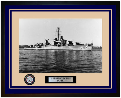 USS BRINKLEY BASS DD-887 Framed Navy Ship Photo Blue