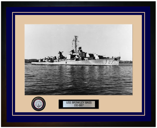 USS BRINKLEY BASS DD-887 Framed Navy Ship Photo Blue