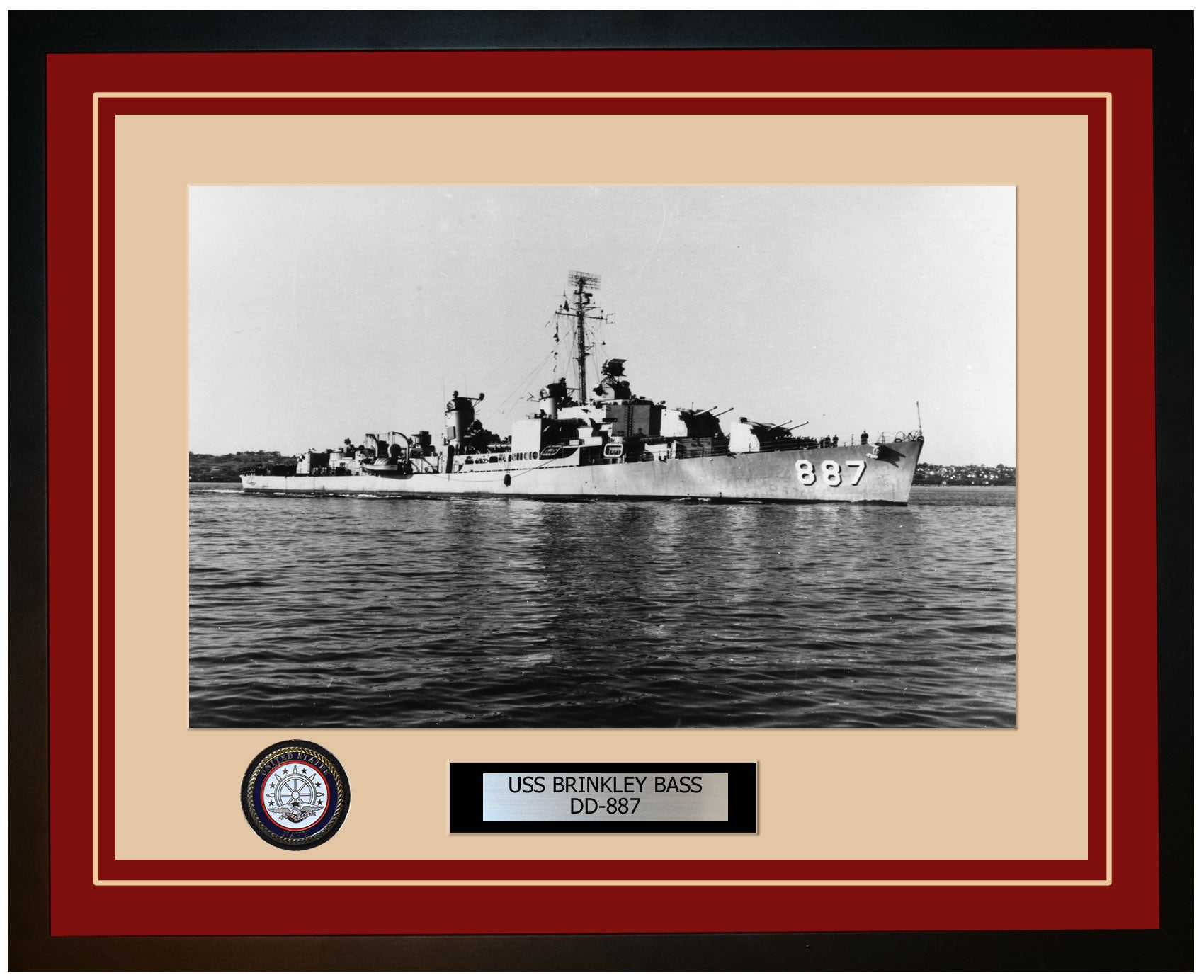 USS BRINKLEY BASS DD-887 Framed Navy Ship Photo Burgundy