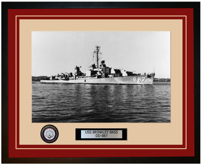 USS BRINKLEY BASS DD-887 Framed Navy Ship Photo Burgundy