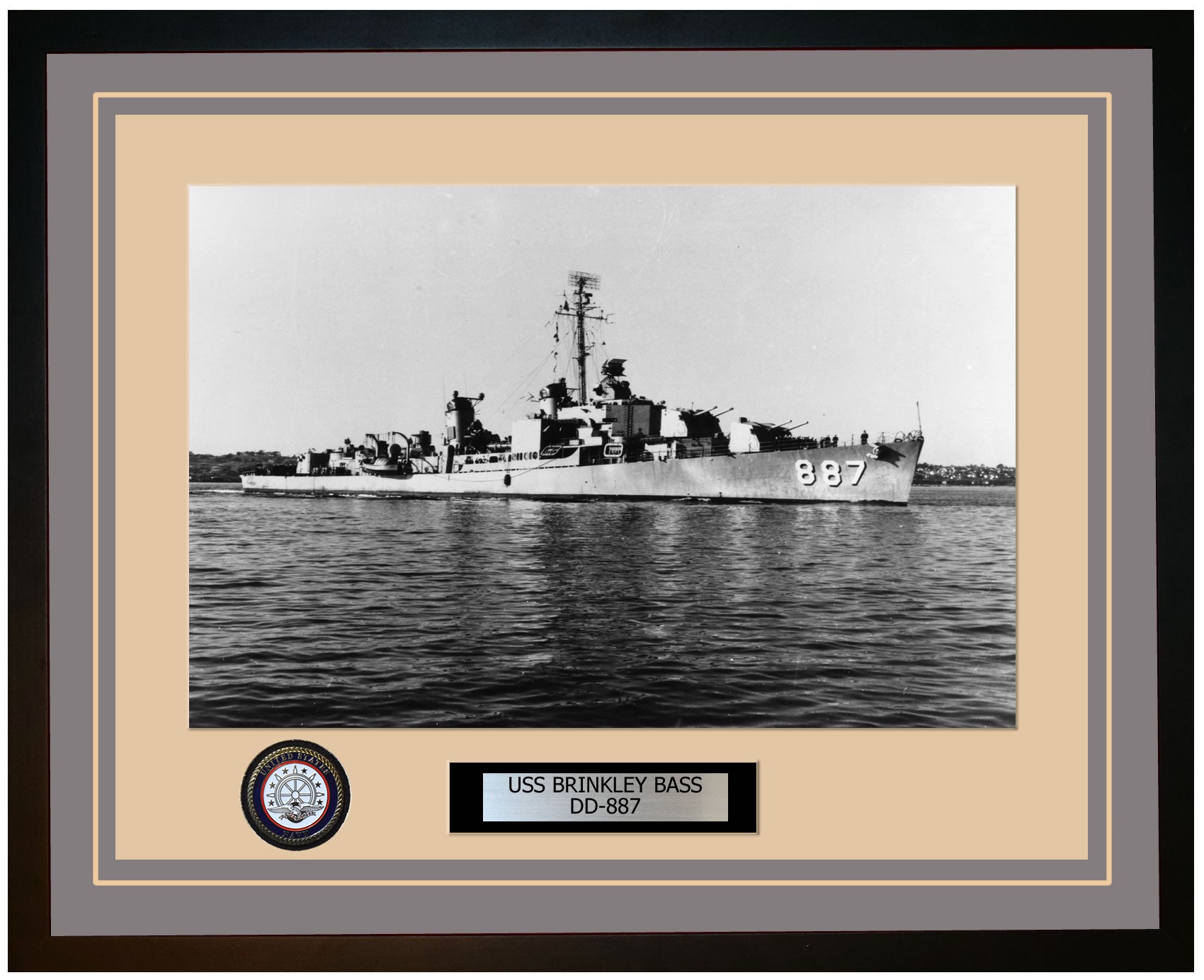 USS BRINKLEY BASS DD-887 Framed Navy Ship Photo Grey