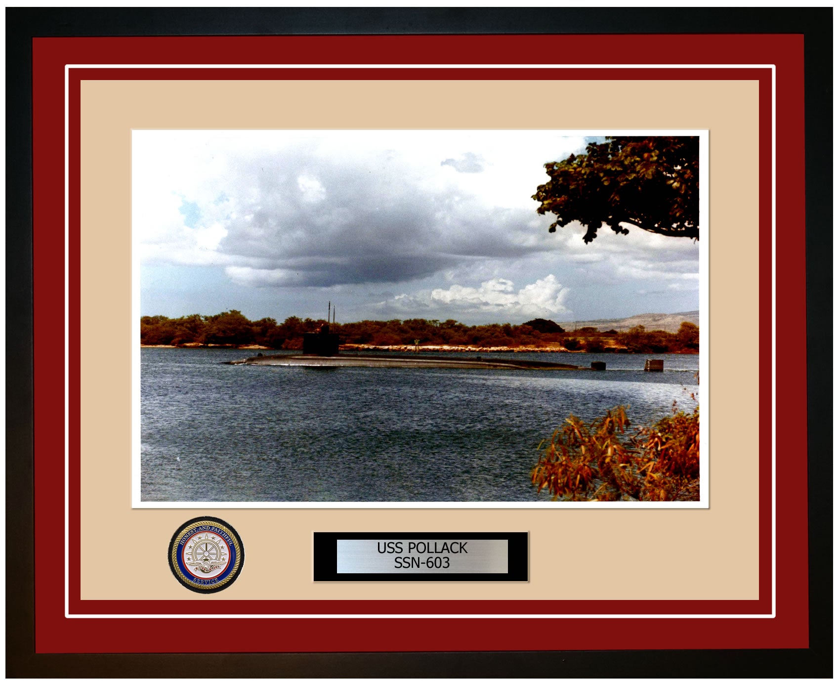 USS Pollack SSN-603 Framed Navy Ship Photo Burgundy
