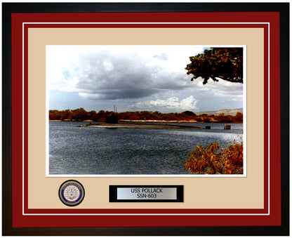 USS Pollack SSN-603 Framed Navy Ship Photo Burgundy