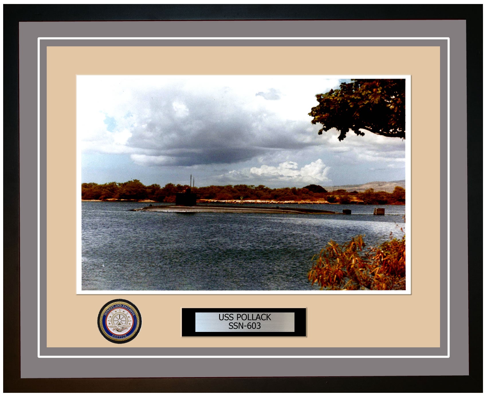USS Pollack SSN-603 Framed Navy Ship Photo Grey
