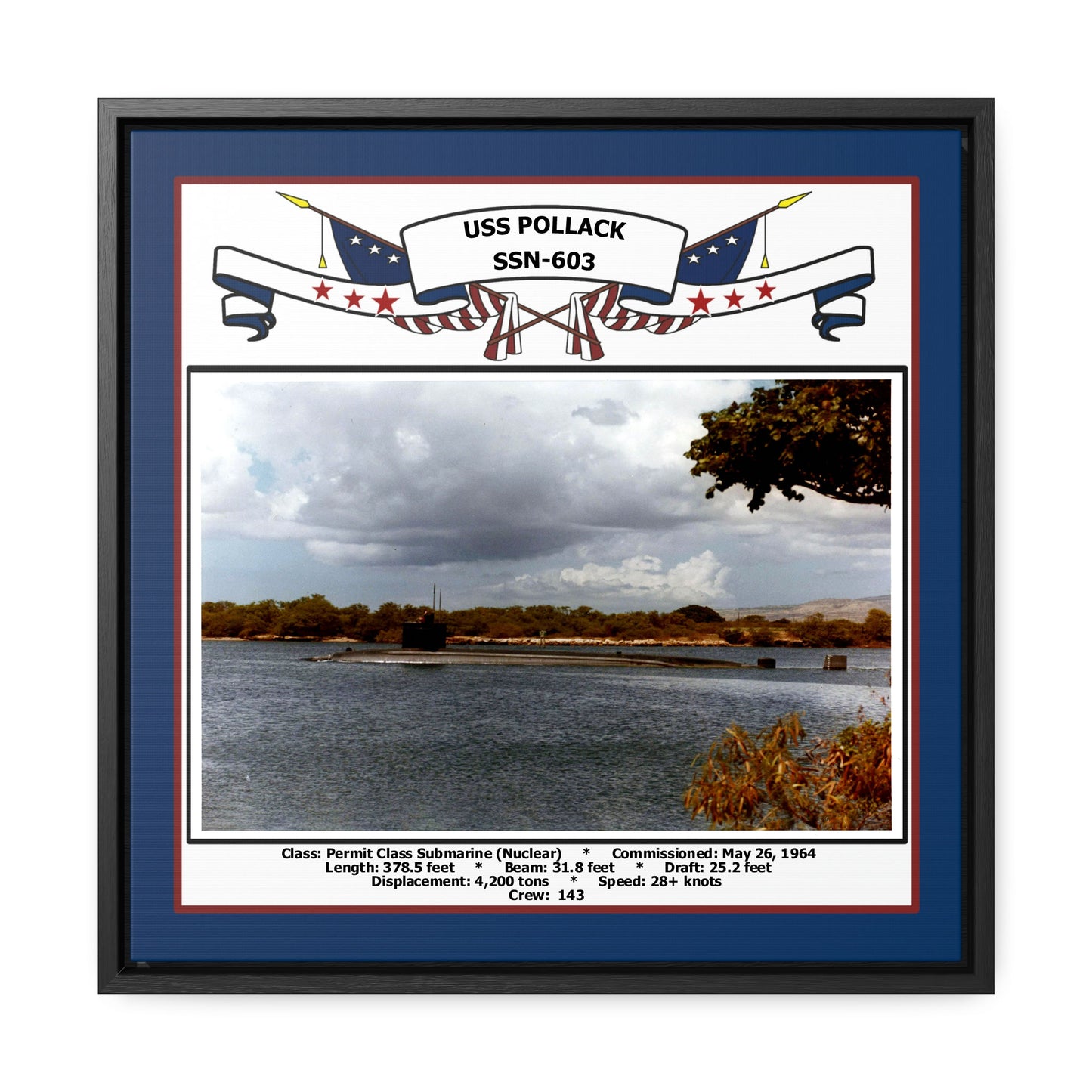 USS Pollack SSN-603 Navy Floating Frame Photo Front View
